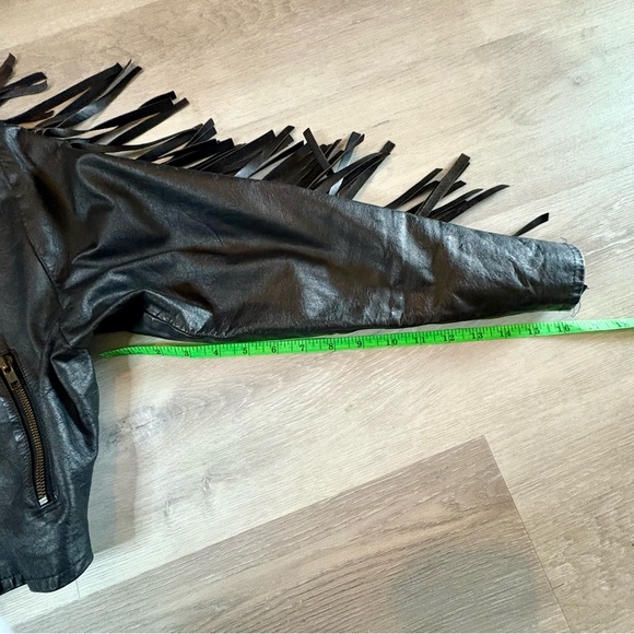 Don’t Stop Vintage Cropped Black Leather Jacket with Fringe Fringes Size S - Picture 8 of 10